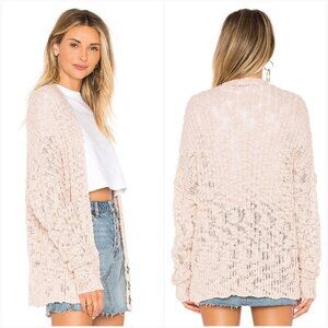 Free People Fun Times Cardi Cardigan Pink Blush Open Knit Oversized l Medium